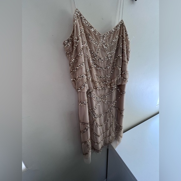 Aiden Mattox Chic Beaded  Beige Beaded Mini Dress - Picture 8 of 10
